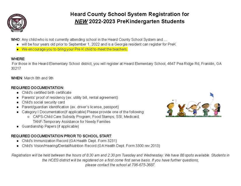 2022 2023 Pre K Registration Heard County Elementary School 2022 2023 Pre K Registration Heard County Elementary School