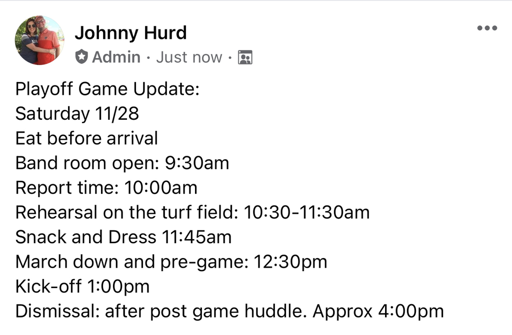 Updated info for Saturday’s Playoff Game 
