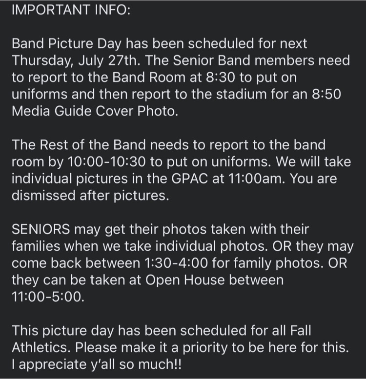 Picture Day info